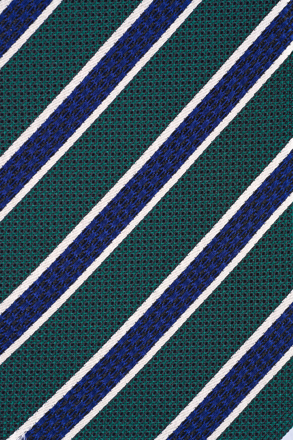 Zegna Green & Navy Stripe Silk Necktie - view 2