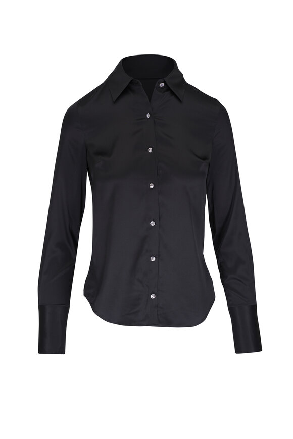 Veronica Beard Monique Black Silk Button Down Shirt