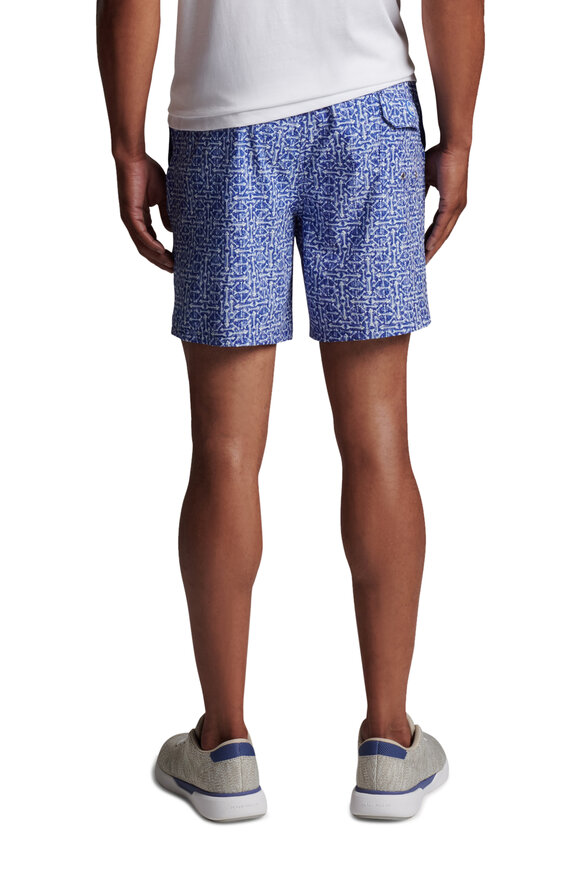 Peter Millar - Shark Bait Blue Fishbone Print Swim Trunks