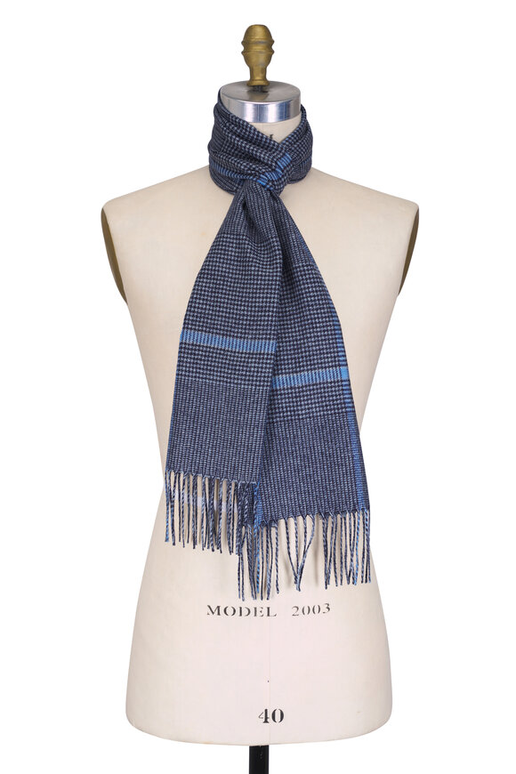 Fratelli Piacenza Dark Blue Houndstooth Plaid Scarf