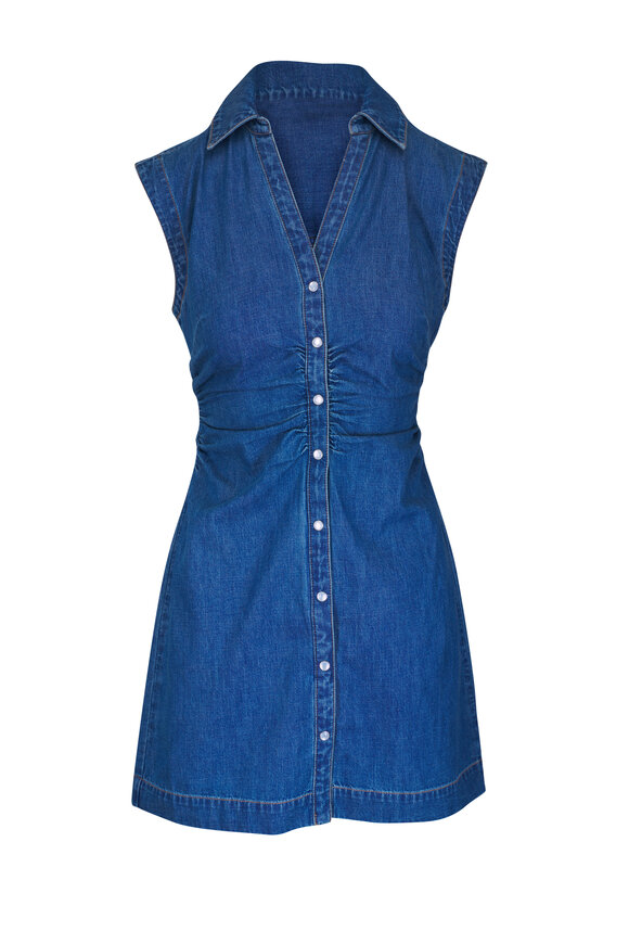 【関税送料込み】Veronica Beard ネイビーストライプワンピース Veronica Beard - Blue & White Striped Ruched Shirtdress