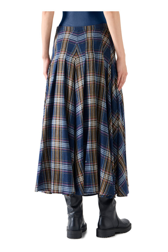 Akris Punto Shelley Navy Multi Plaid Lightweight Midi Skirt - view 3