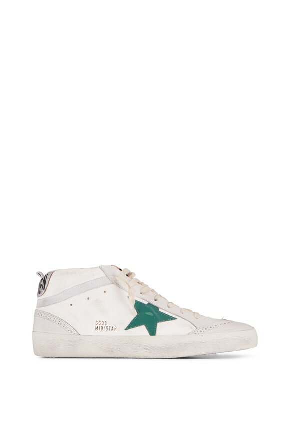 Golden Goose - Mid Star White Leather & Green Star Sneaker 