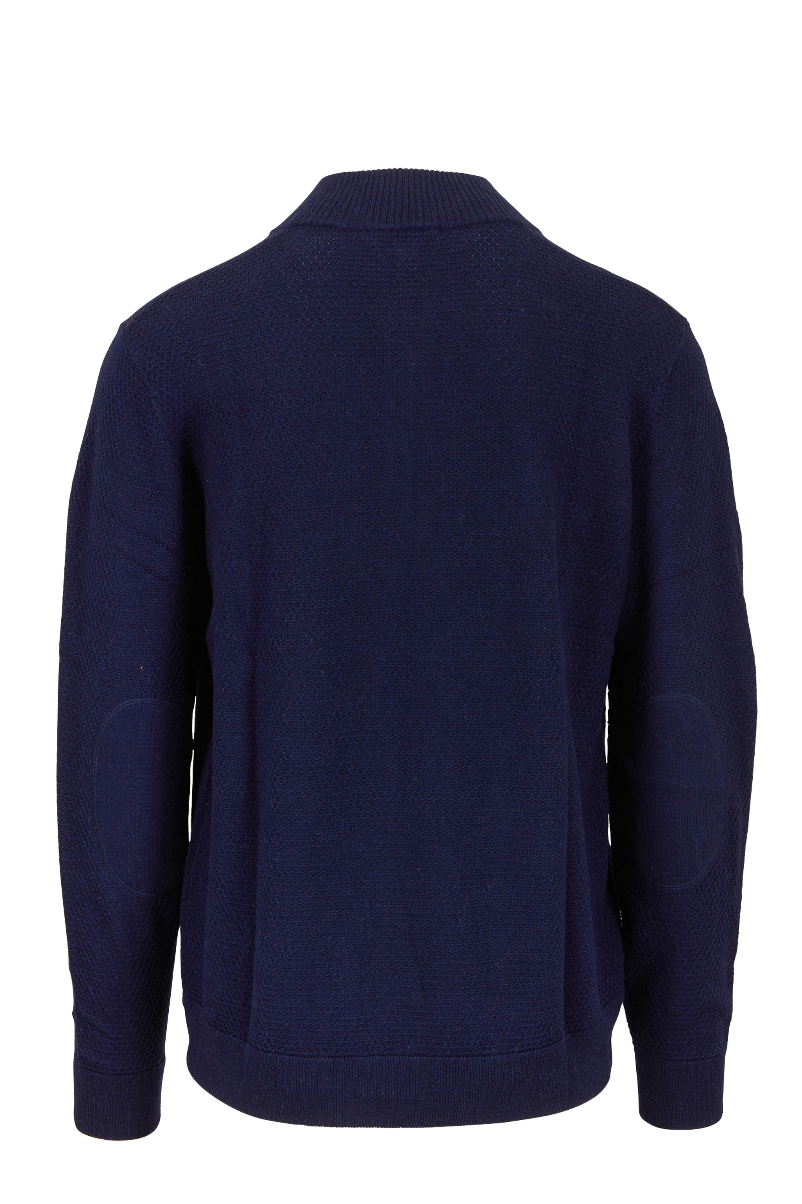 Raffi - Navy Waffle Stitch Merino Wool Quarter-Zip