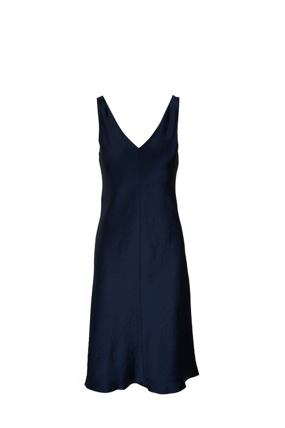 Vince - Coastal Blue Double V-Neck Satin Slip Dress