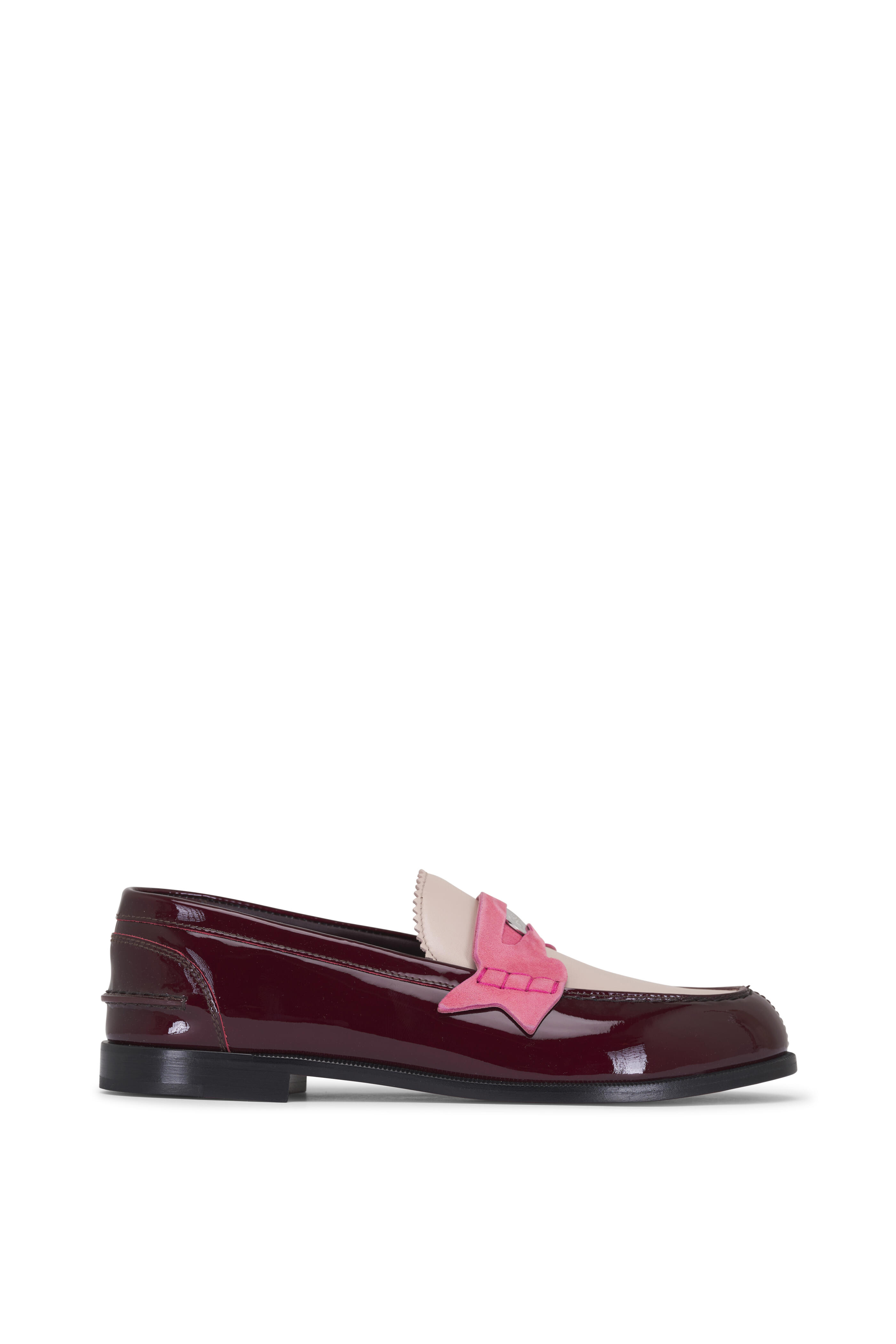 Christian Louboutin - Donna Burgundy, Pink & Tan Penny Loafer