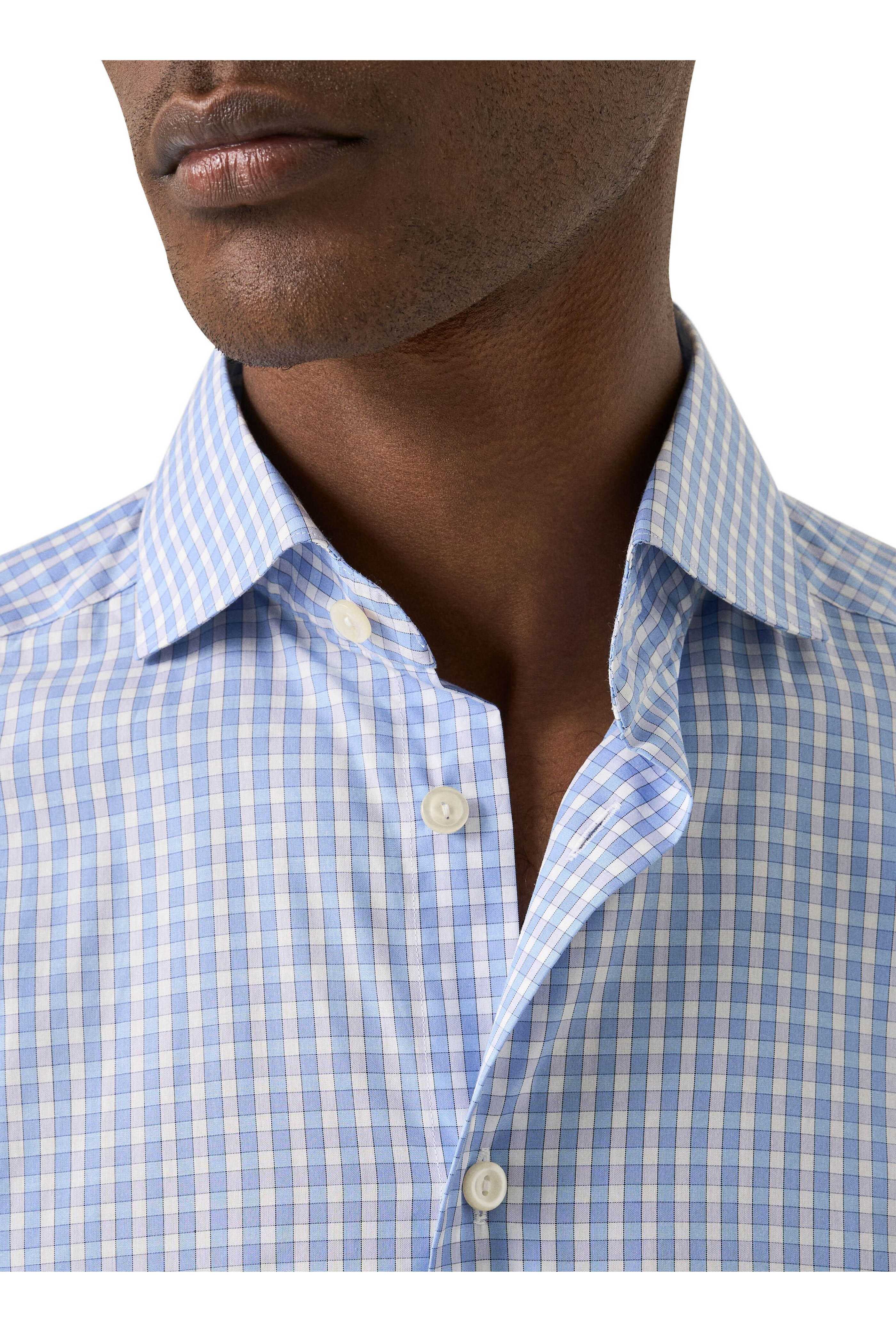 Eton - Blue Plaid Cotton Slim Fit Dress Shirt - view 4