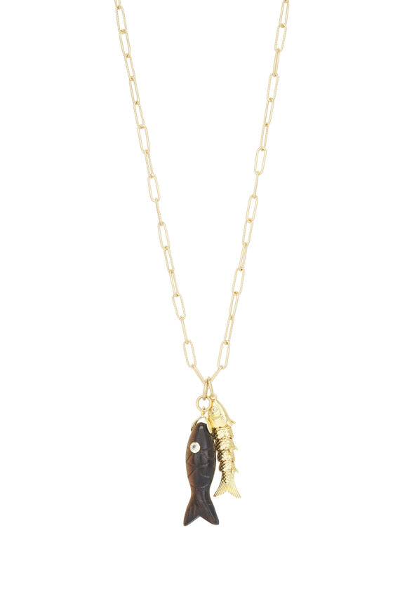 Cristina V. Tigers Eye & Gold Fish Pendant Necklace - view 1