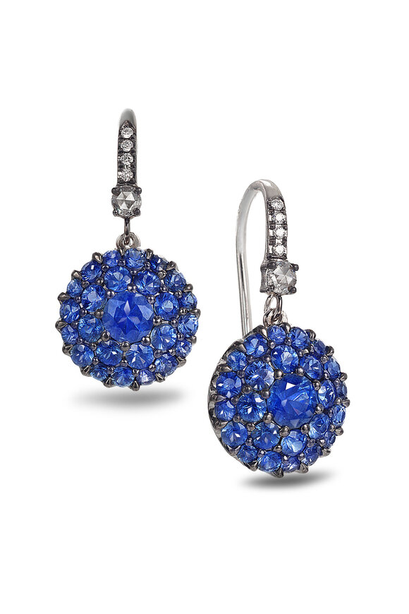 Nam Cho - Blue Sapphire Georgian Rose Small Drop Earrings