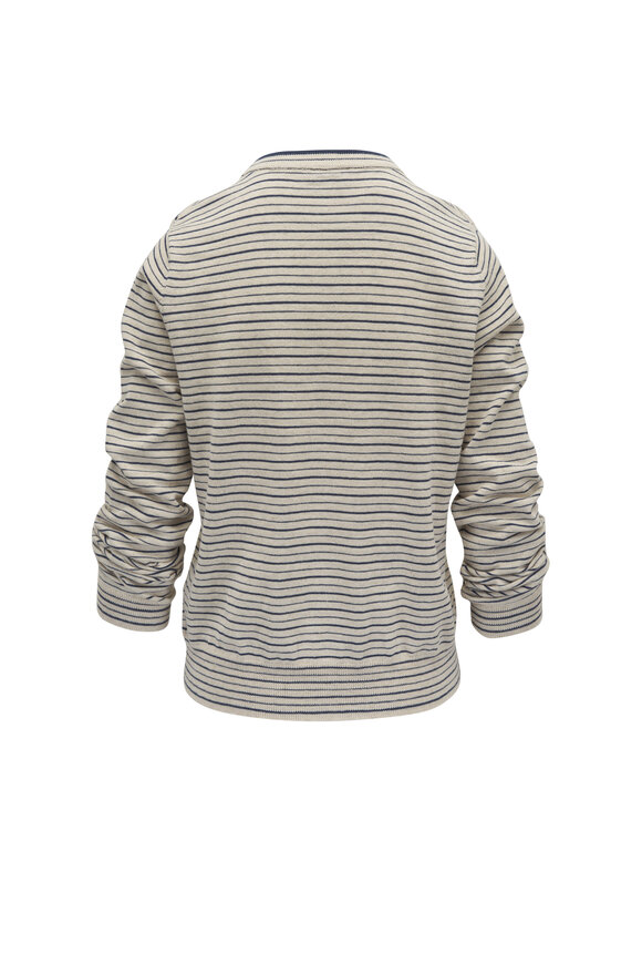 Brunello Cucinelli - Ecru & Blue Stripe Cotton & Linen Sweater