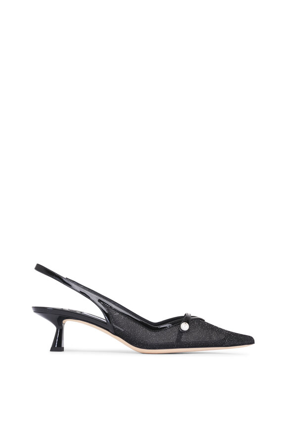 Jimmy Choo Amita Black Glitter Mesh & Leather Slingback, 45mm - view 3