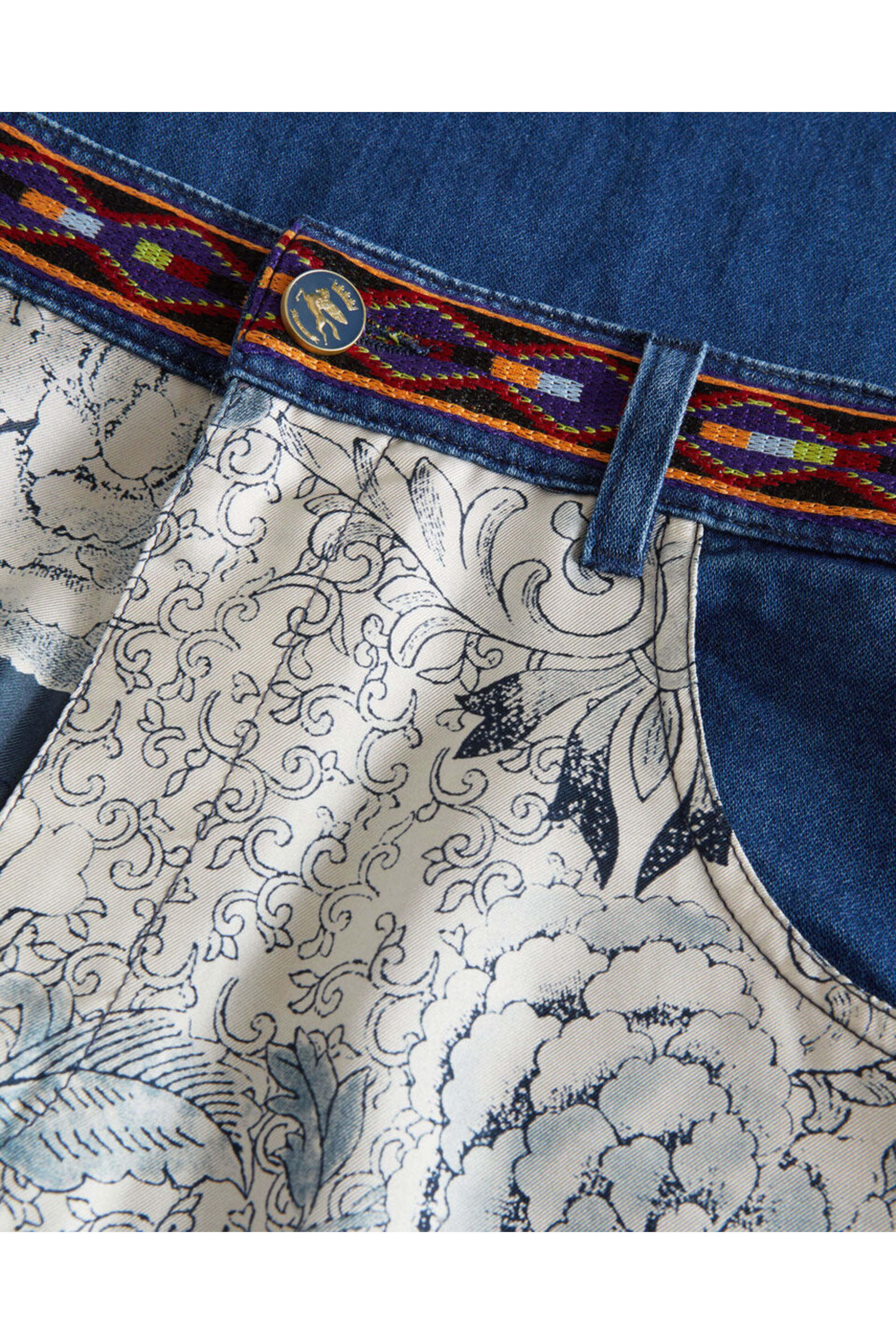 Etro - Wide Leg Crop Silk Panel Jean in Blue Comet