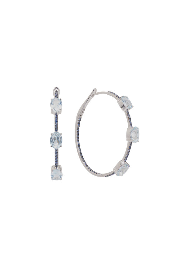 Kai Linz 18k White Gold Aquamarine & Blue Sapphire Hoops