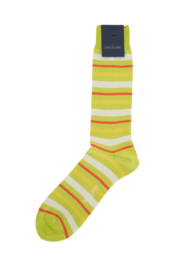 Bresciani srl - Lime Green & Multi Striped Cotton Socks