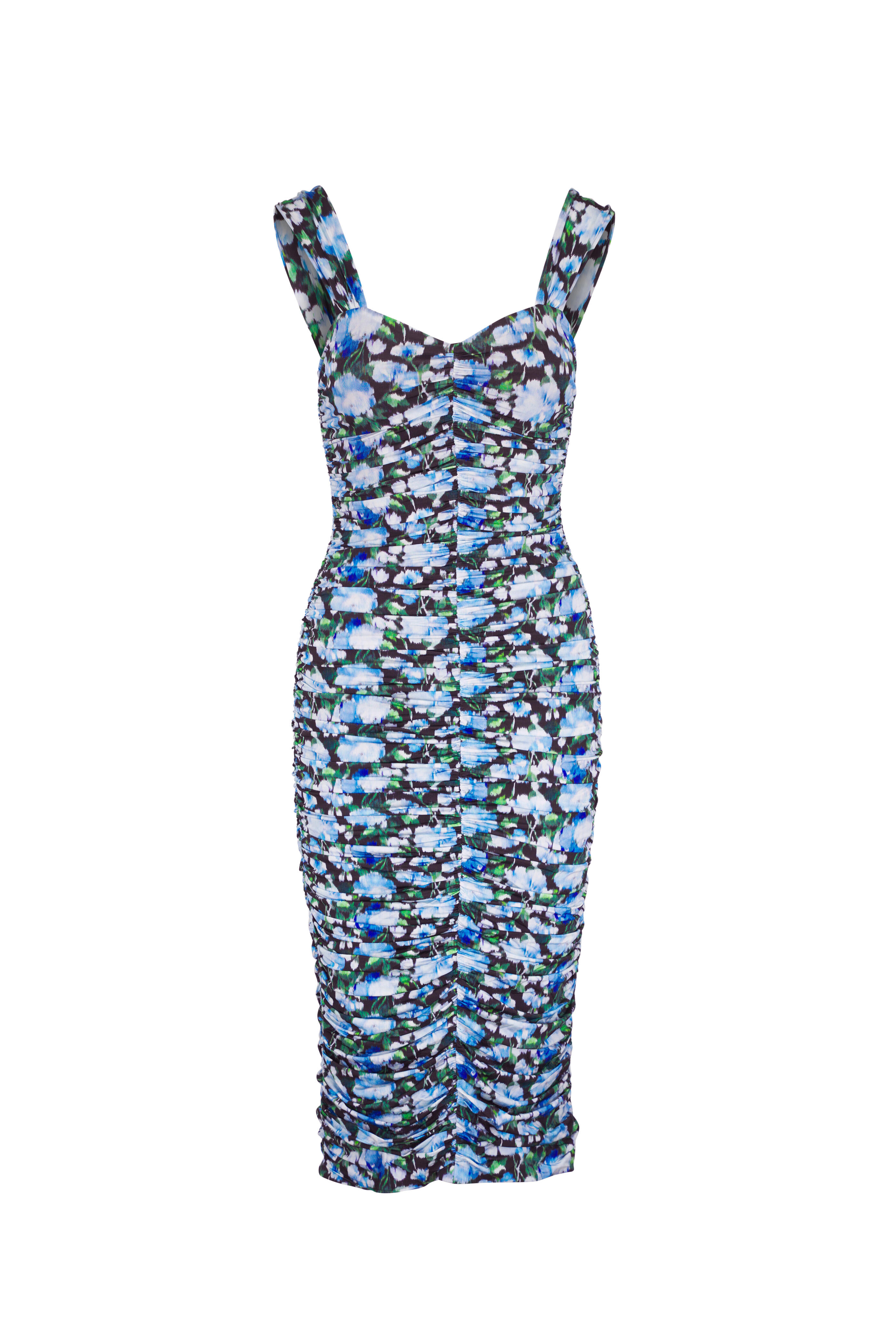 Carolina Herrera - Blue Multi Ruched Peony Print Dress