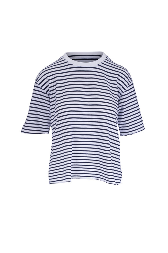 Frank & Eileen Perry Navy Blue Striped Crewneck Tee