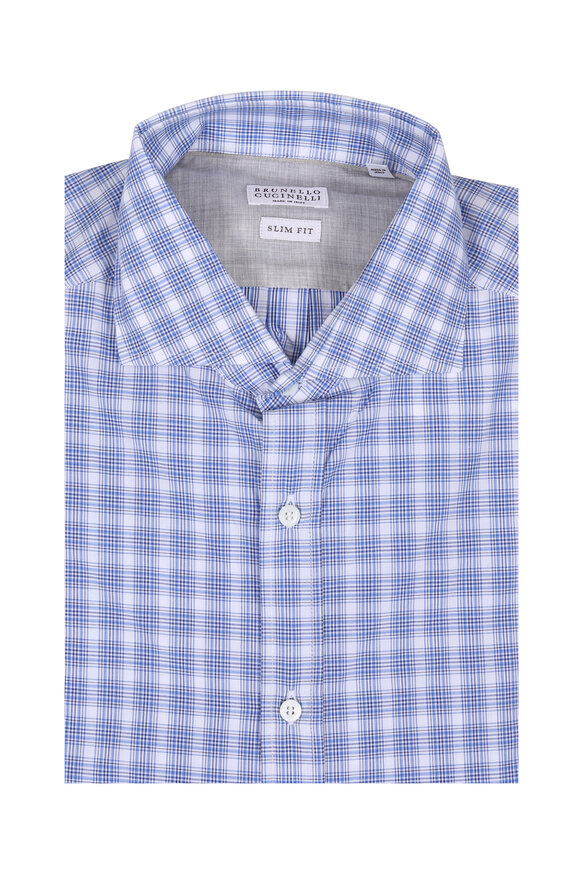 Brunello Cucinelli - Blue Plaid Slim Fit Sport Shirt
