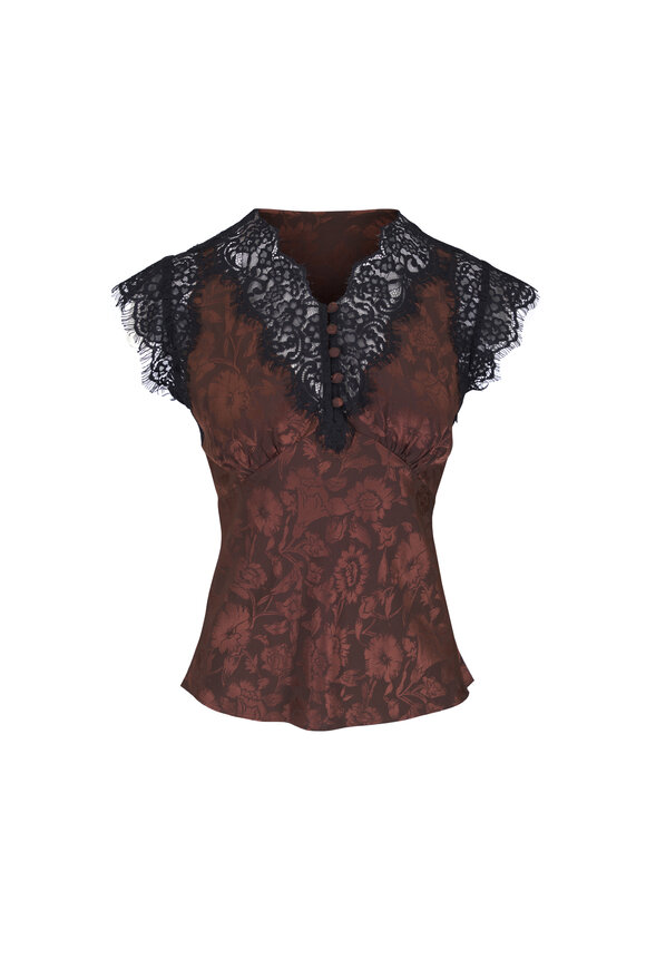 Veronica Beard Pascaline Espresso Lace Trim Blouse - view 1