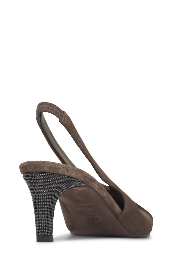 Brunello Cucinelli Torba Suede Crossover Slingback, 55mm - view 7