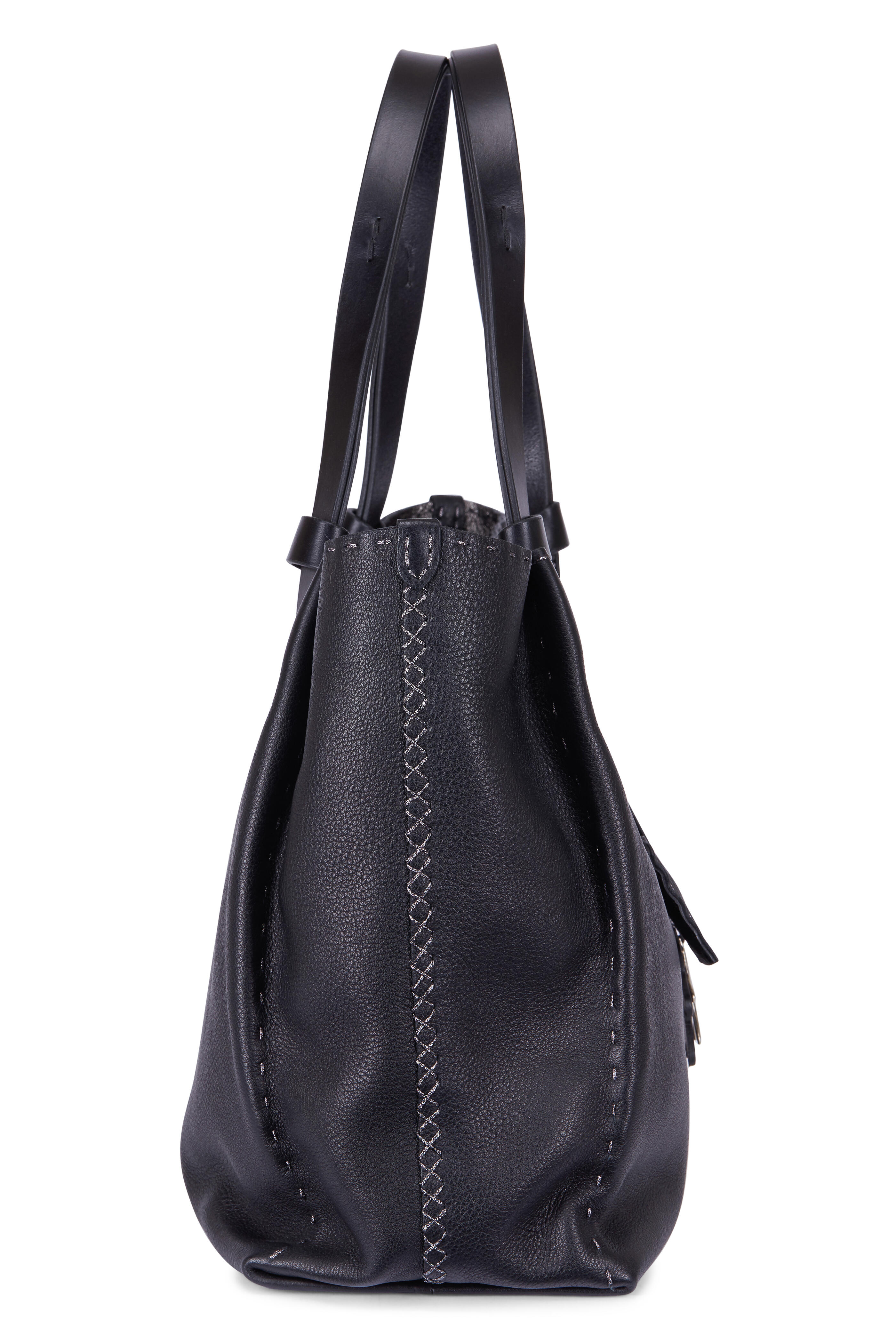 Henry Beguelin - Black Leather Expandable Tote | Mitchell Stores Henry Beguelin - Black Leather Expandable Tote | Mitchell Stores