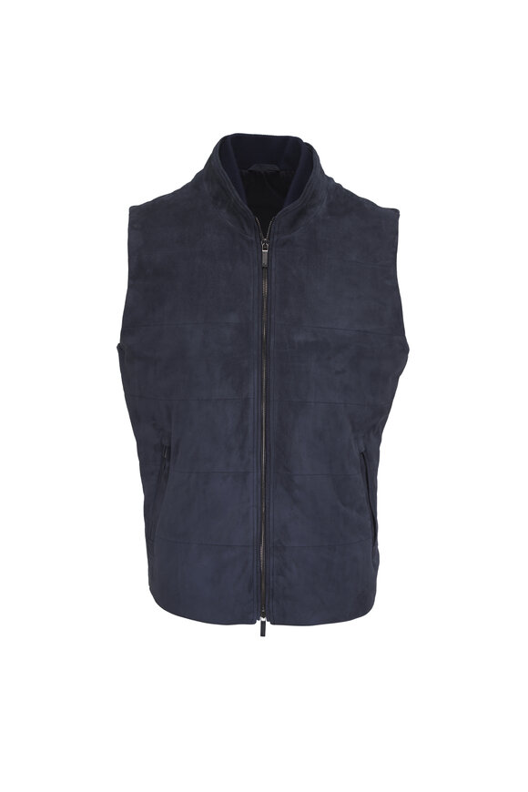 Maurizio Baldassari Navy Blue Suede Vest