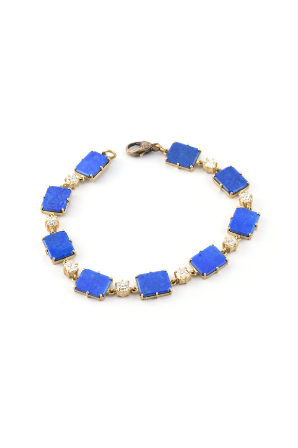 Sylva & Cie 18k Yellow Gold Lapis & Diamond Tennis Bracelet - view 1