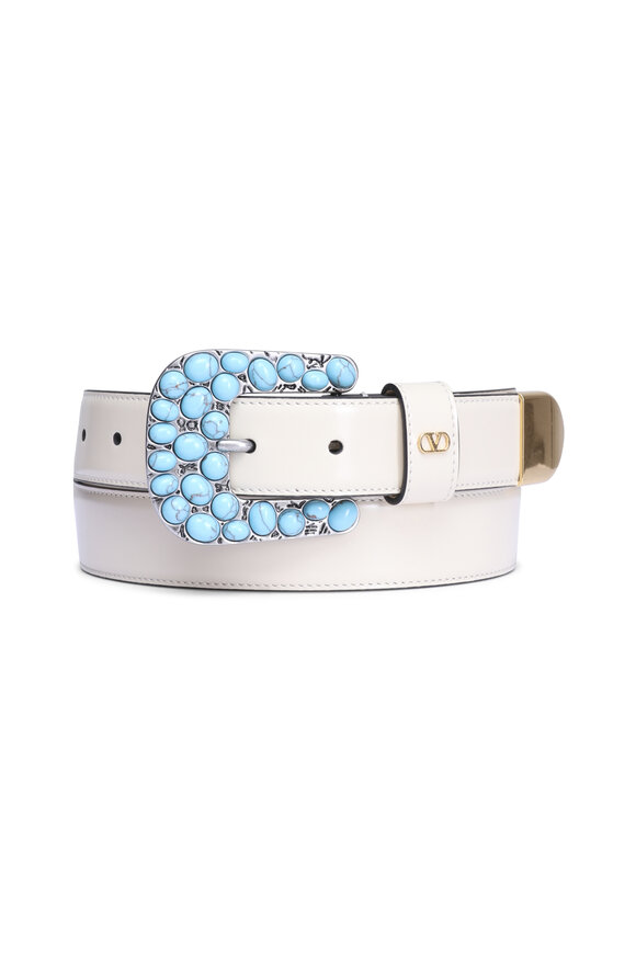 Valentino Garavani White & Turquoise Western VLogo Belt - view 1