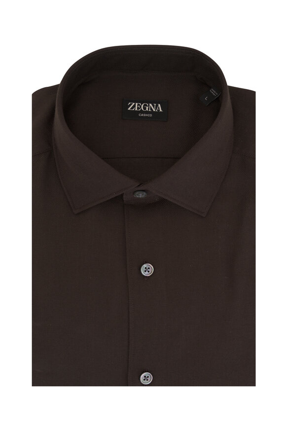 Zegna - Brown Cotton & Cashmere Sport Shirt