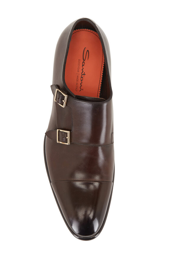 Santoni - Ira Dark Brown Leather Double Monk Strap Shoe