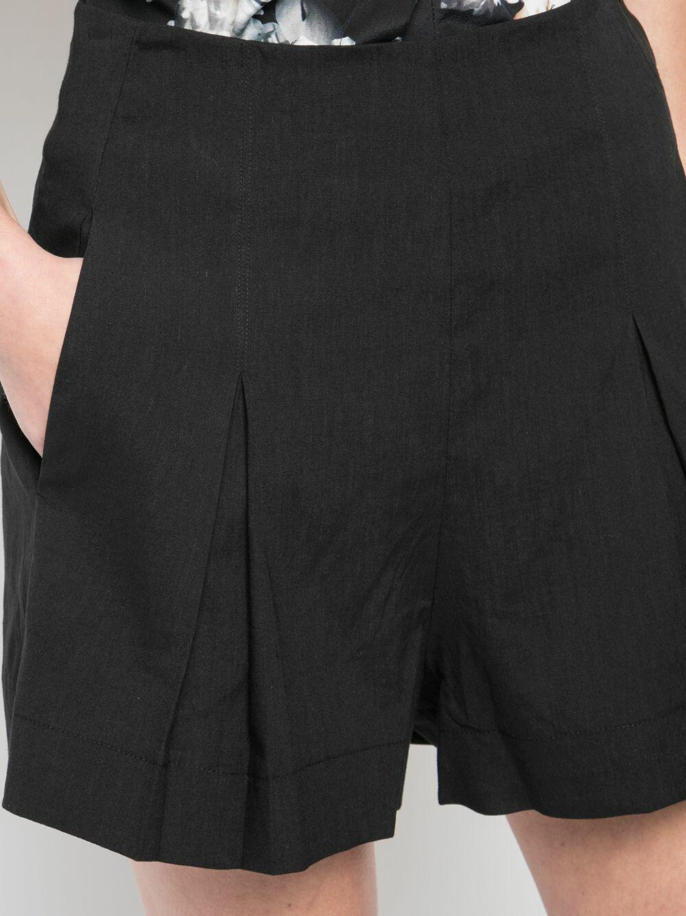 Vince - Black Linen Blend Pleated High-Rise Shorts