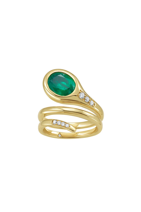 Ruchi 18k Yellow Gold Emerald & Diamond Snake Ring