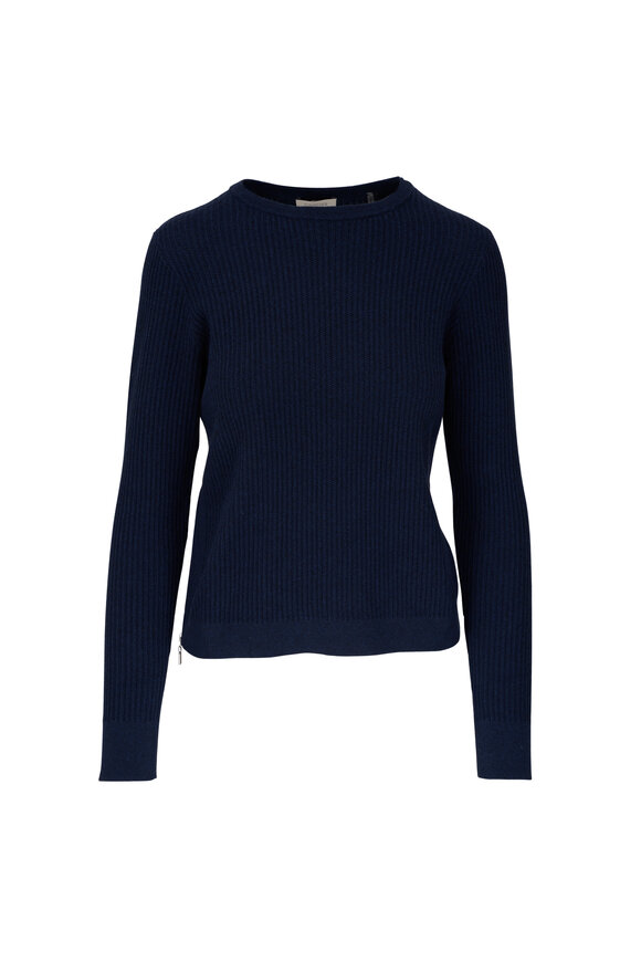 Kinross - Navy Side Zip Ribbed Sweater 