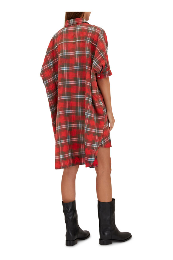 R13 - Red Plaid Oversized Shirt Dress 