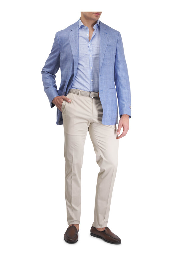 Canali Light Blue Small Check Cotton Sport Shirt - view 2