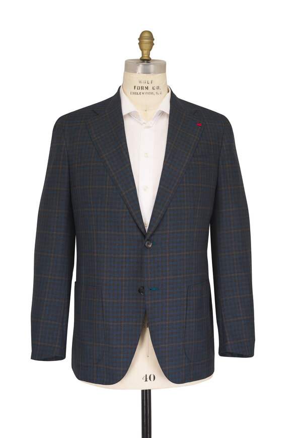 Isaia Marechiaro Blue & Gray Check Wool Sportcoat - view 2