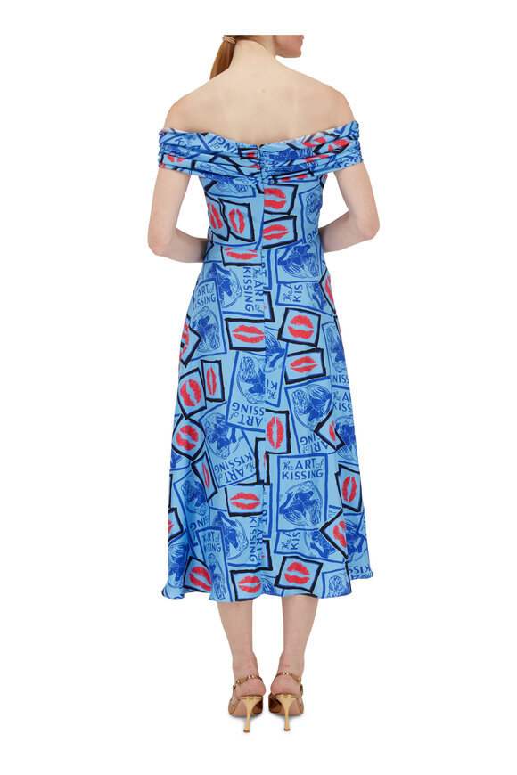 Carolina Herrera - Blue Art of Kissing Silk Midi Dress 