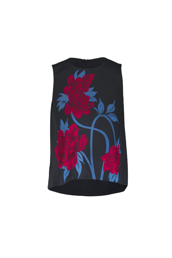 La DoubleJ La Scala Peonies Blue & Black Jacquard Top - view 1
