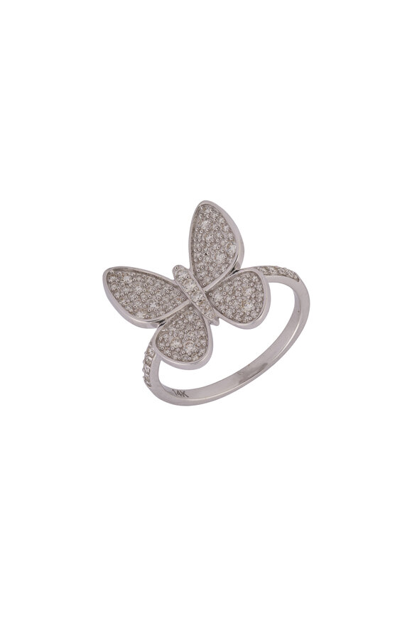 Kai Linz 14k White Gold White Diamond Butterfly Ring