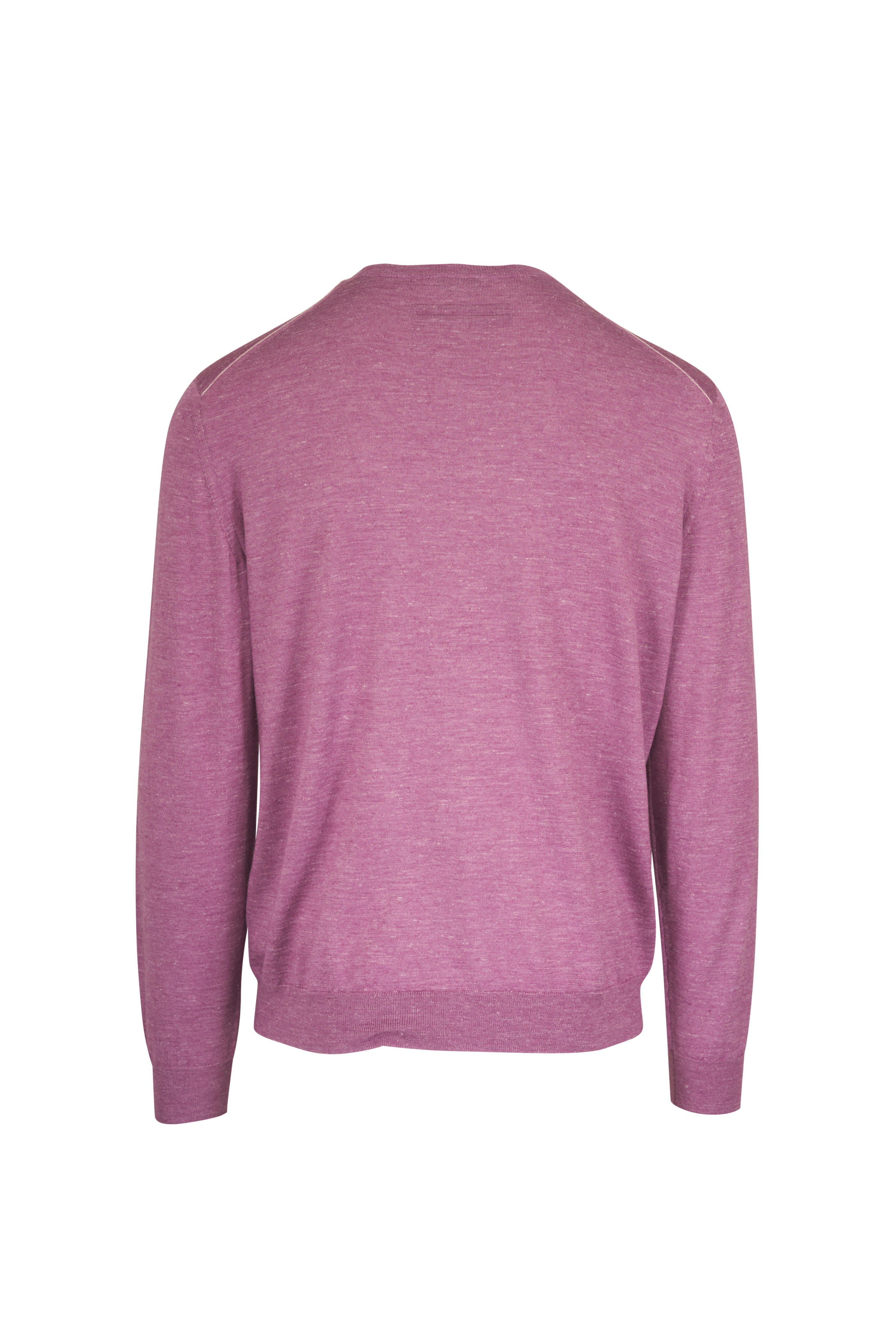 Zegna - Pink Silk, Cashmere & Linen Crewneck Sweater - view 2