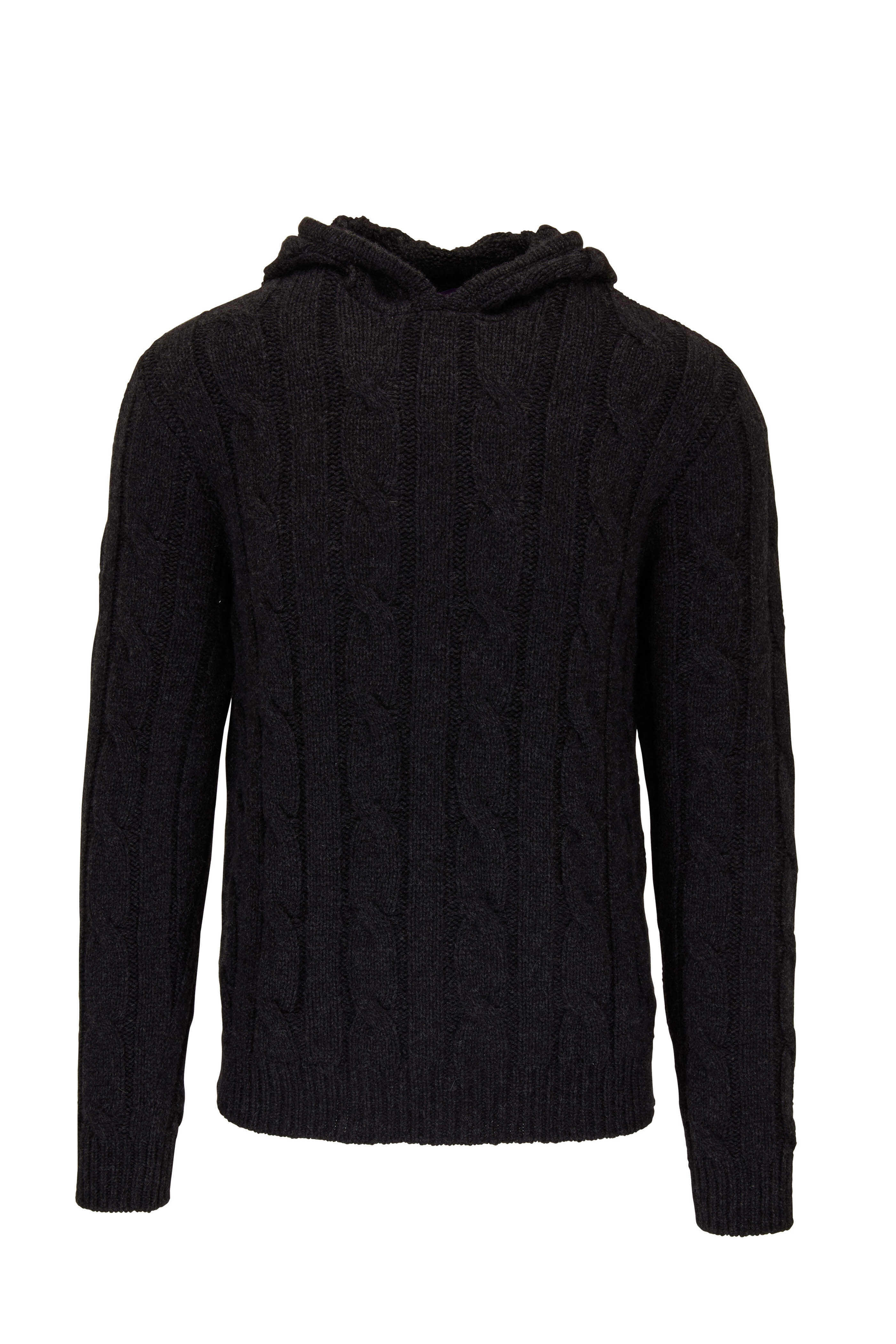 Ralph Lauren Purple Label - Charcoal Cable Knit Cashmere Hoodie
