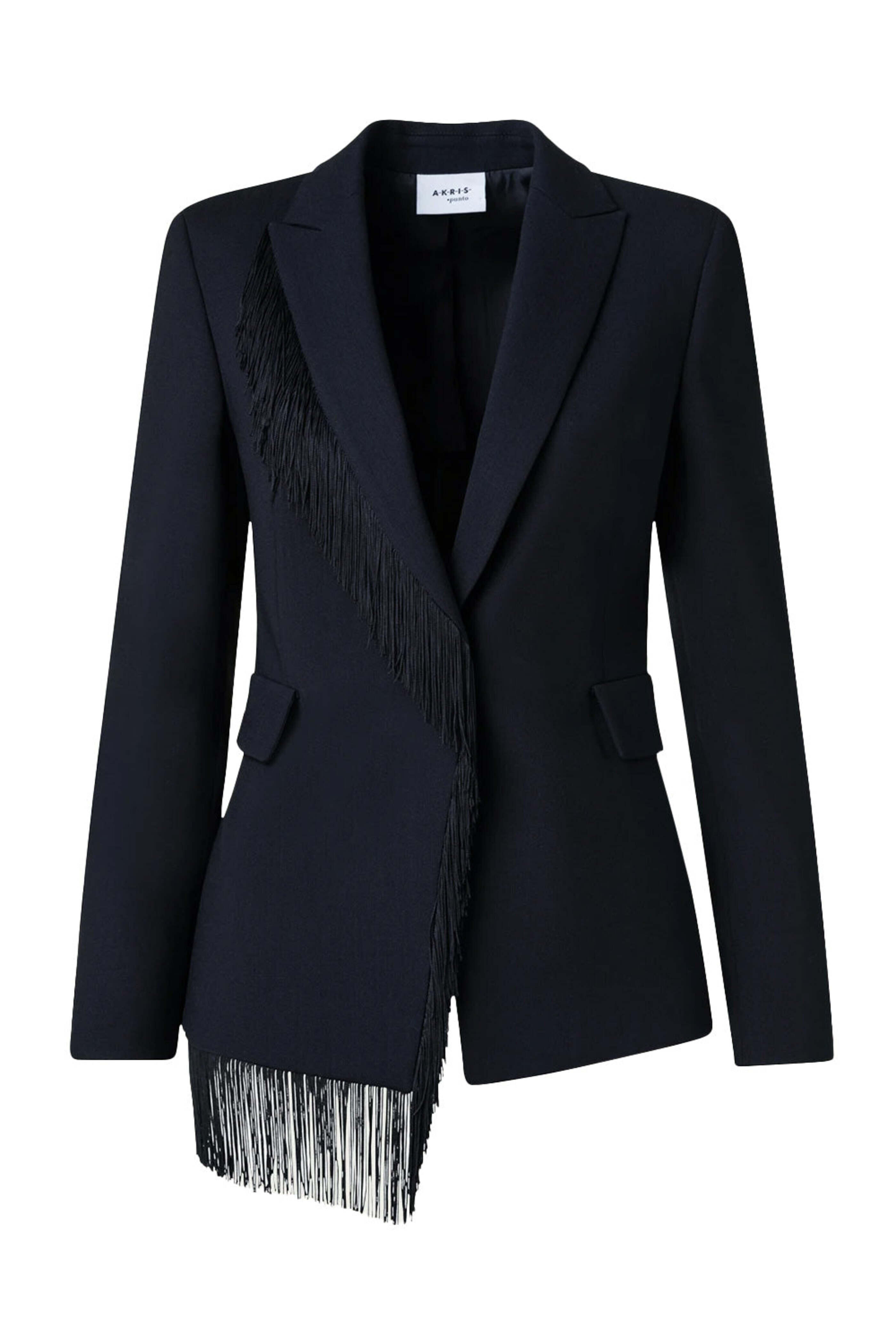 Akris Punto - Black Wool Crepe Fringe Intarsia Blazer