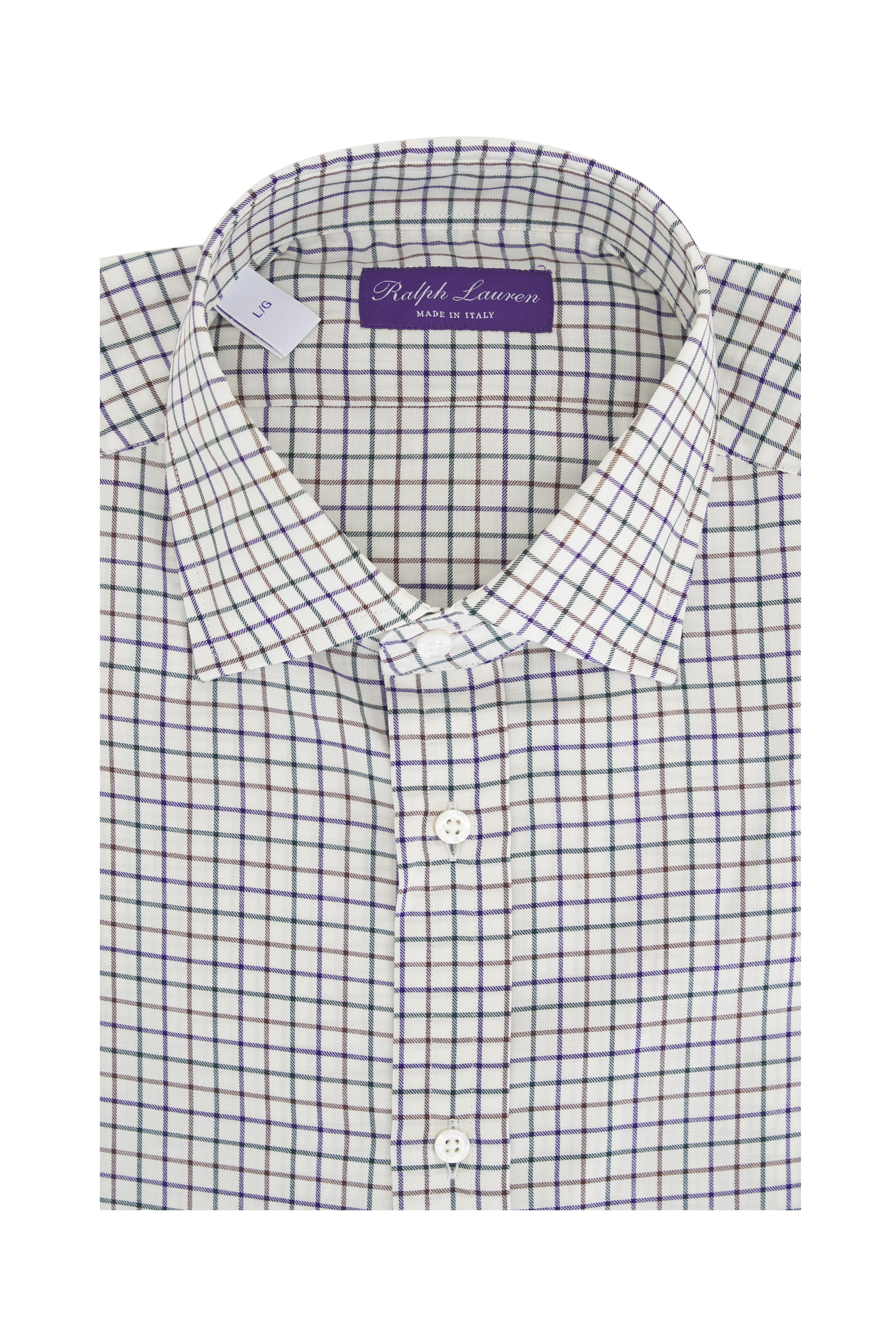 Ralph Lauren Purple Label Size 15 Made in Italy Cotton Plaid Button selling Up Shirt