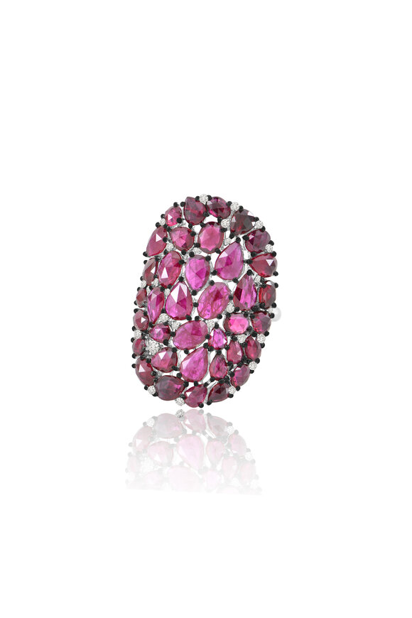 Sutra 18k White Gold Ruby & Diamond Ring