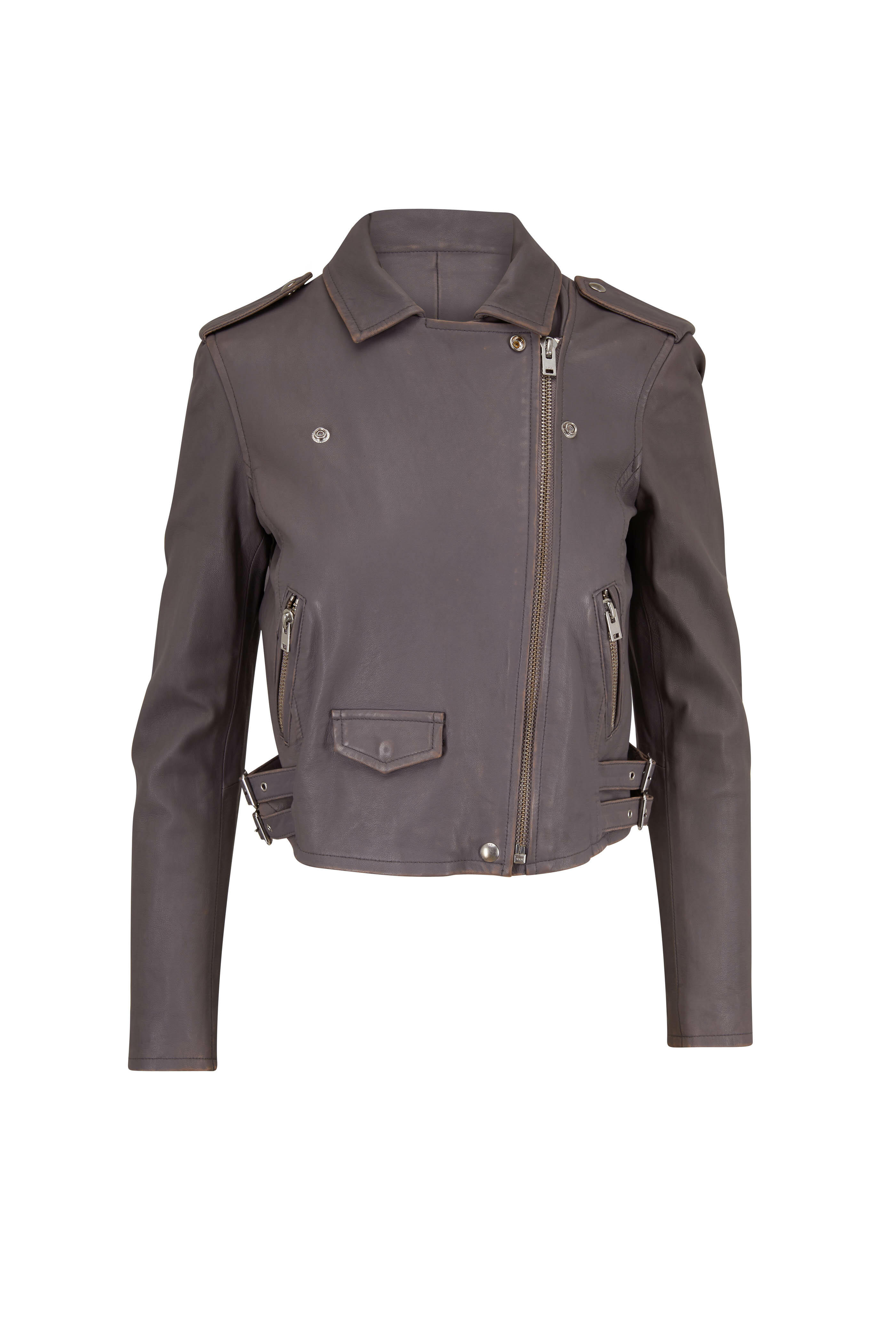 IRO - Ashville Dark Gray Leather Moto Jacket