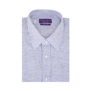 Ralph Lauren Purple Label - White & Blue Check Linen Dress Shirt