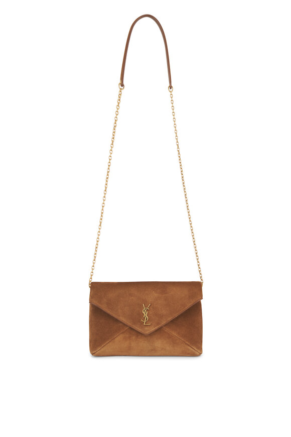 Saint Laurent Small Cassandre Caramel Suede Chain Pouch - view 1