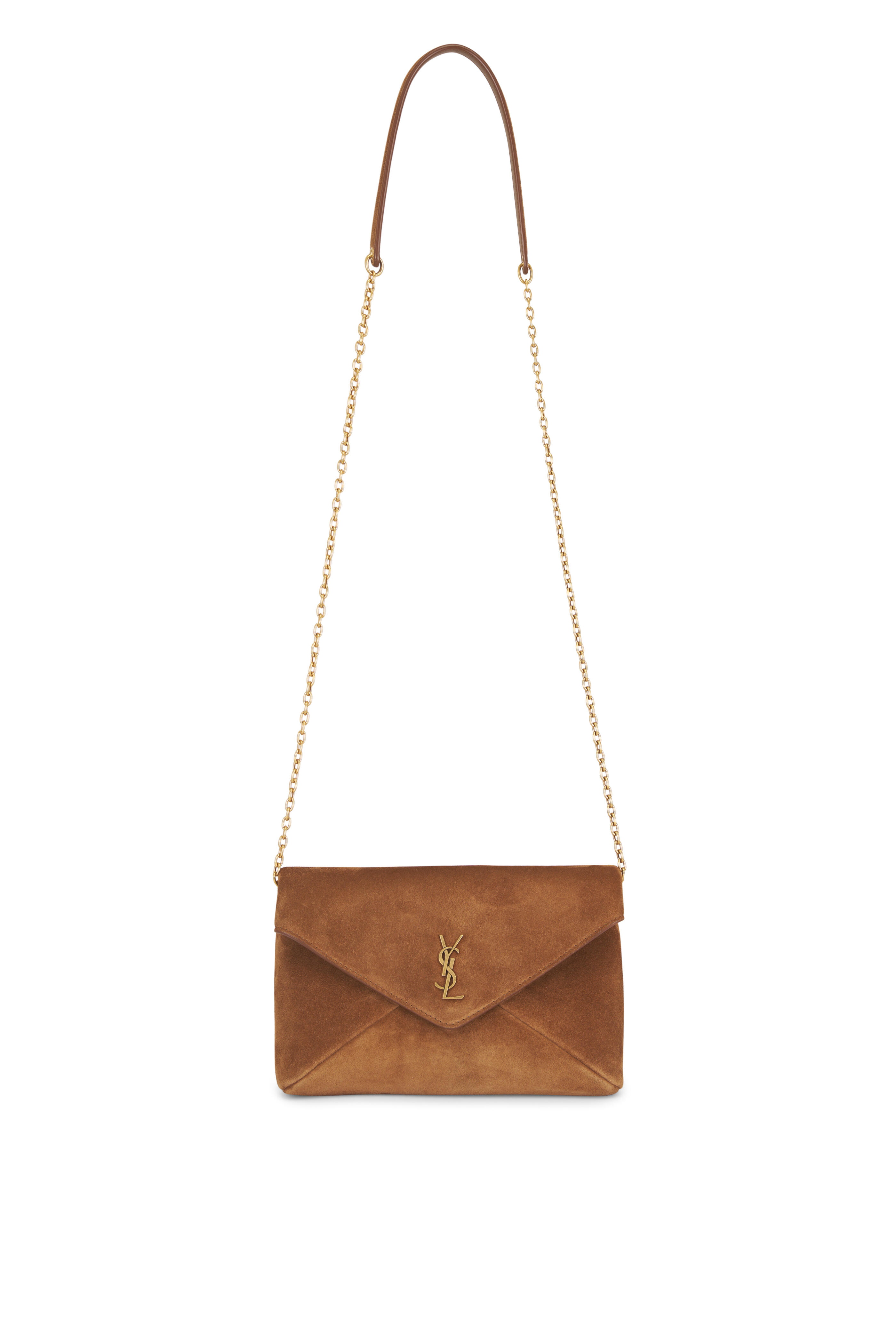 Saint Laurent - Small Cassandre Caramel Suede Chain Pouch - view 1