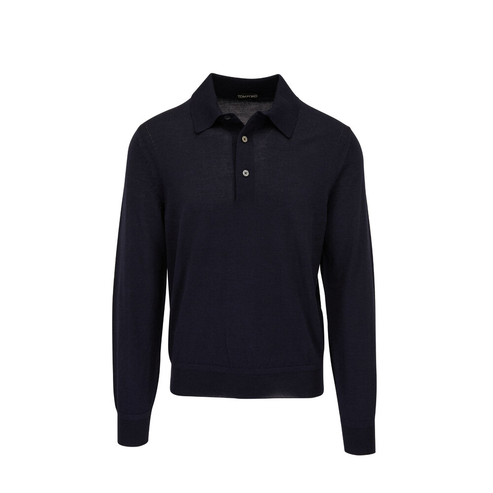 Tom Ford - Navy Cashmere & Silk Long Sleeve Polo