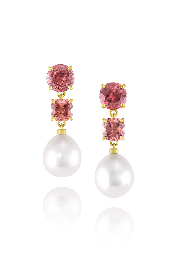 Leigh Maxwell 18k Yellow Gold Gemmy Zircon & Pearl Drop Earring - view 1