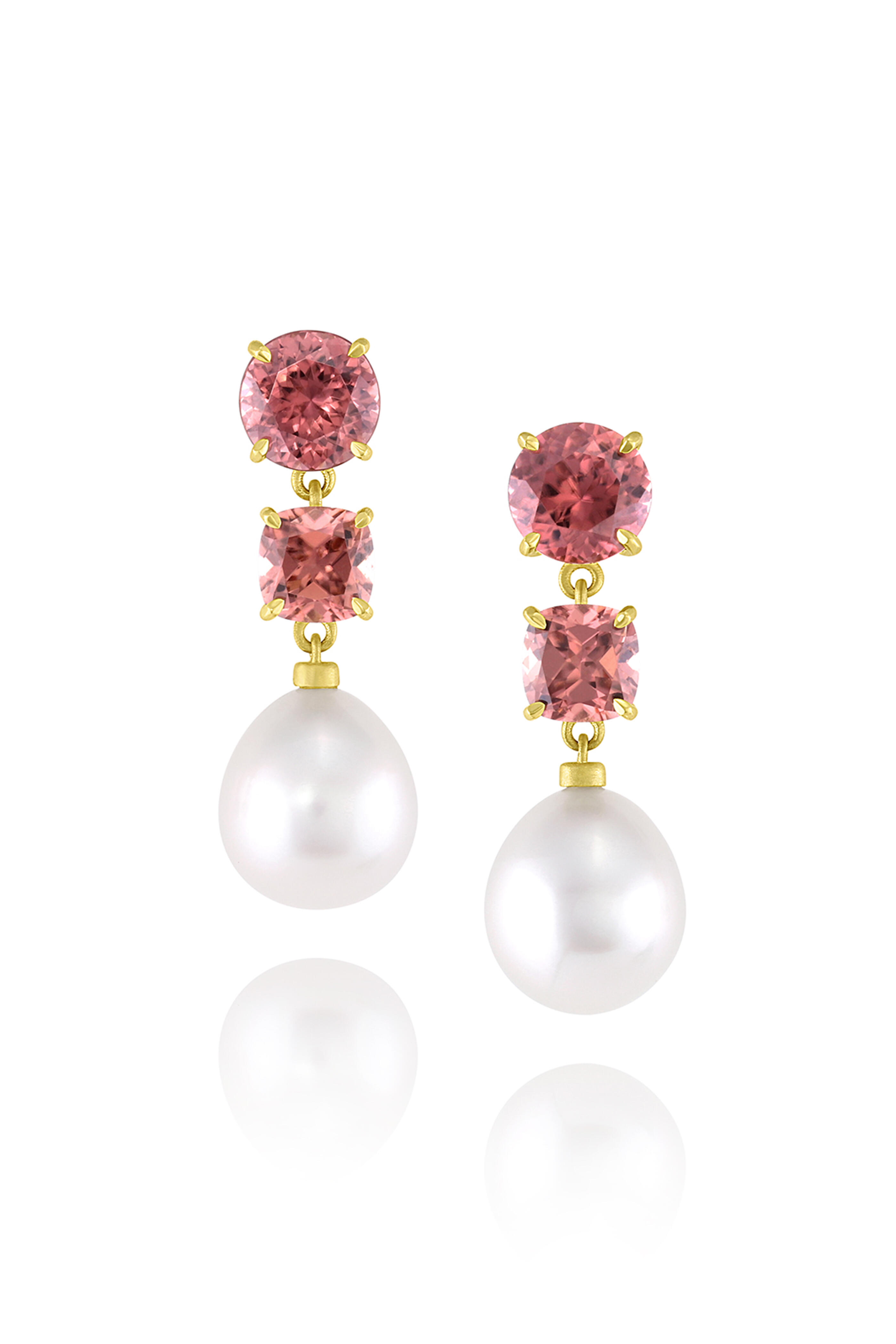 Leigh Maxwell - 18k Yellow Gold Gemmy Zircon & Pearl Drop Earring - view 1